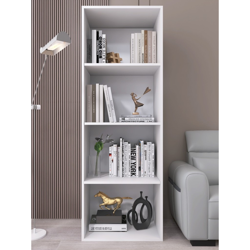 Estante livreiro organizador multiuso armario multifuncional prateleiras 4 nichos gold branco