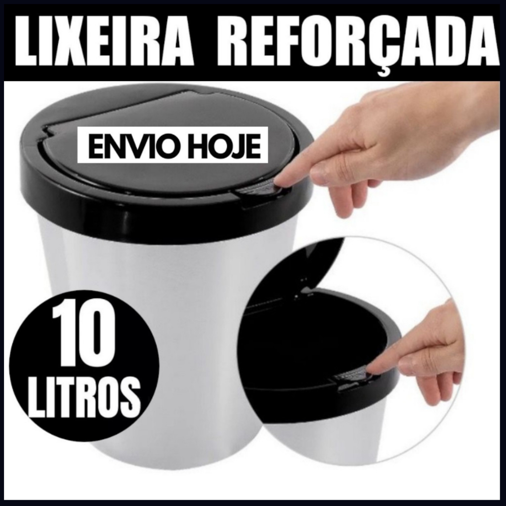 LIXEIRA CESTO LIXO 10 LITROS INOX AUTOMÁTICA TAMPA ABRE COM CLICK BANHEIRO COZINHA ESCRITÓ...