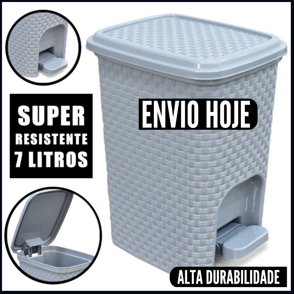 LIXEIRA COZINHA BANHEIRO PEQUENA CESTO DE LIXO COM TAMPA 7 LITROS COM PEDAL CINZA CASA ESCRITÓRIO em Oferta na Shopee