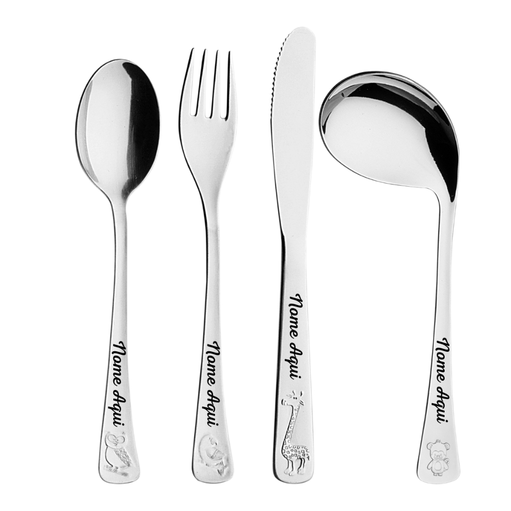 Jogo Talheres Infantil Tramontina Baby Aço Inox 4pc Com Nome Gravado Laser em Oferta na Shopee