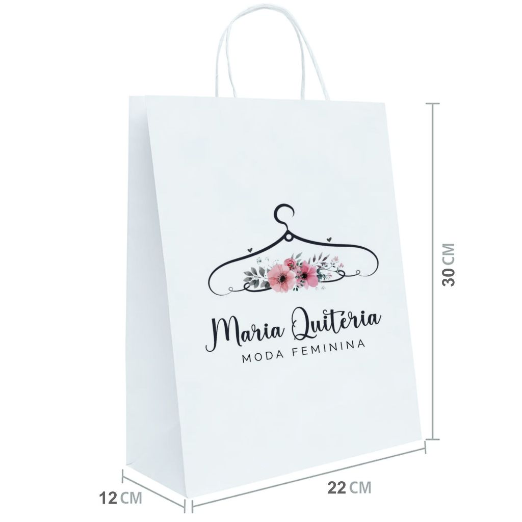 Sacolas de Papel em Kraft Branco Personalizado com seu Logo