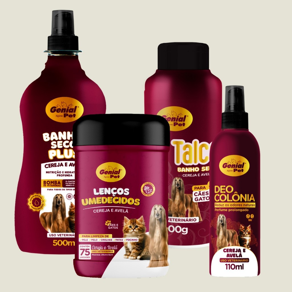 Banho a Seco Lenço Umedecido Talco Perfume Cereja e avelã Para Cachorro e Gato- Escolha o Kit