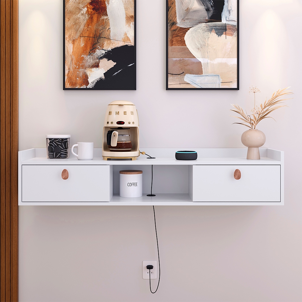 Rack Suspenso Sala Tv 1.20cm Home Decoração Sala Quarto nicho 2 Porta Cor branca Painel TV