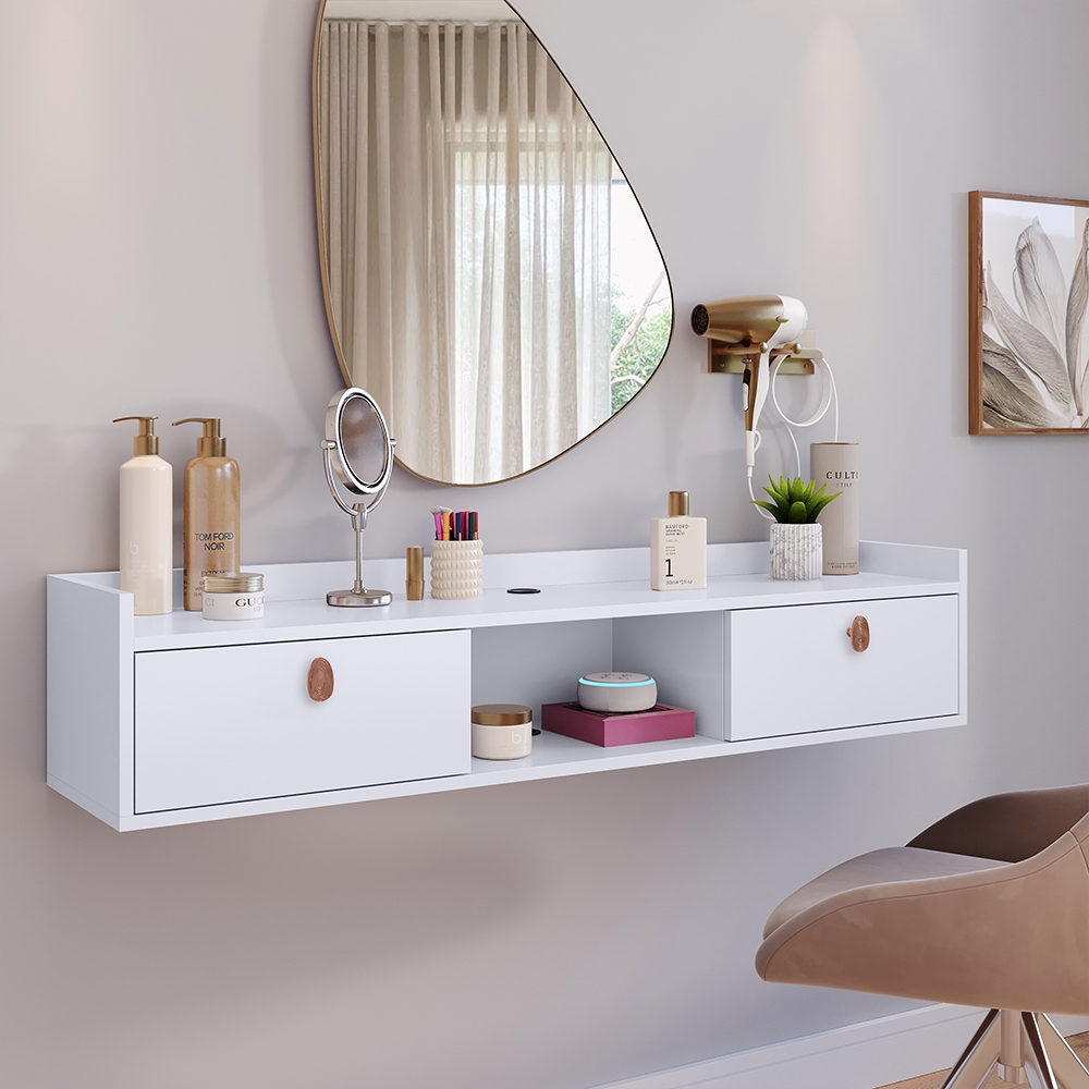 Penteadeira Camarim Mesinha Maquiagem Com Porta Home Organizadora Diversas Cores Suspensa Puxador Quarto Console Parede