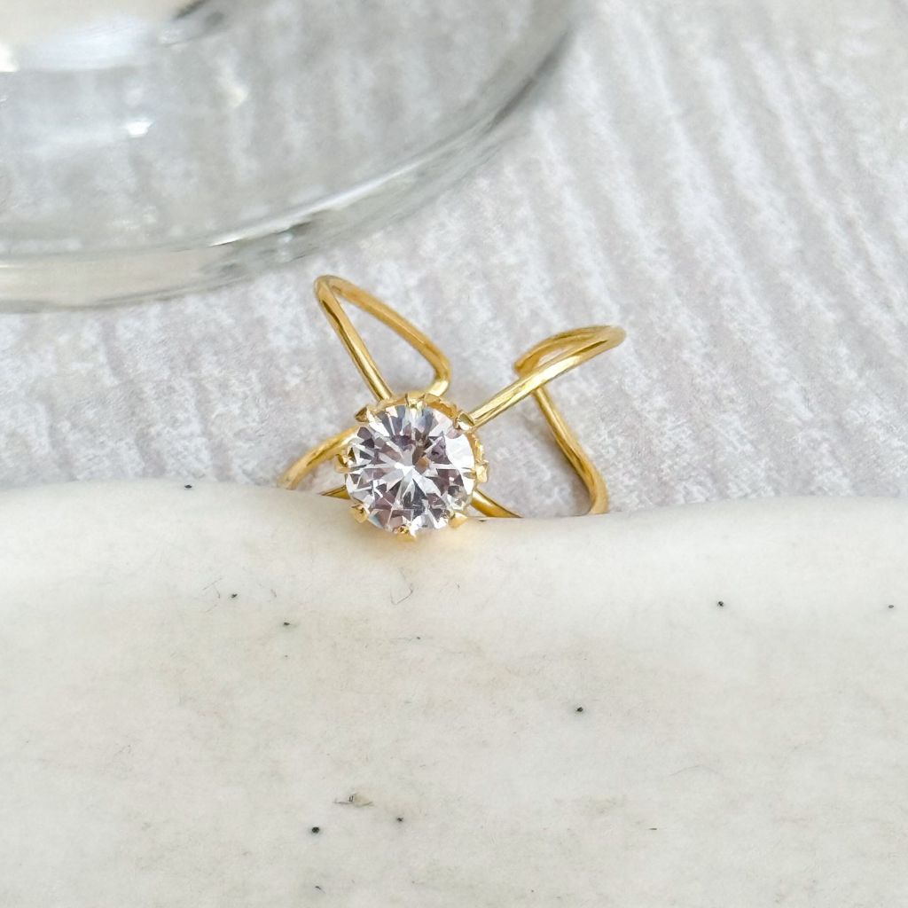 [ SEMI JOIA ] Anel Regulável Feminino Zircônia Ponto de Luz Banhado Ouro 18k Presente Dia das Mães