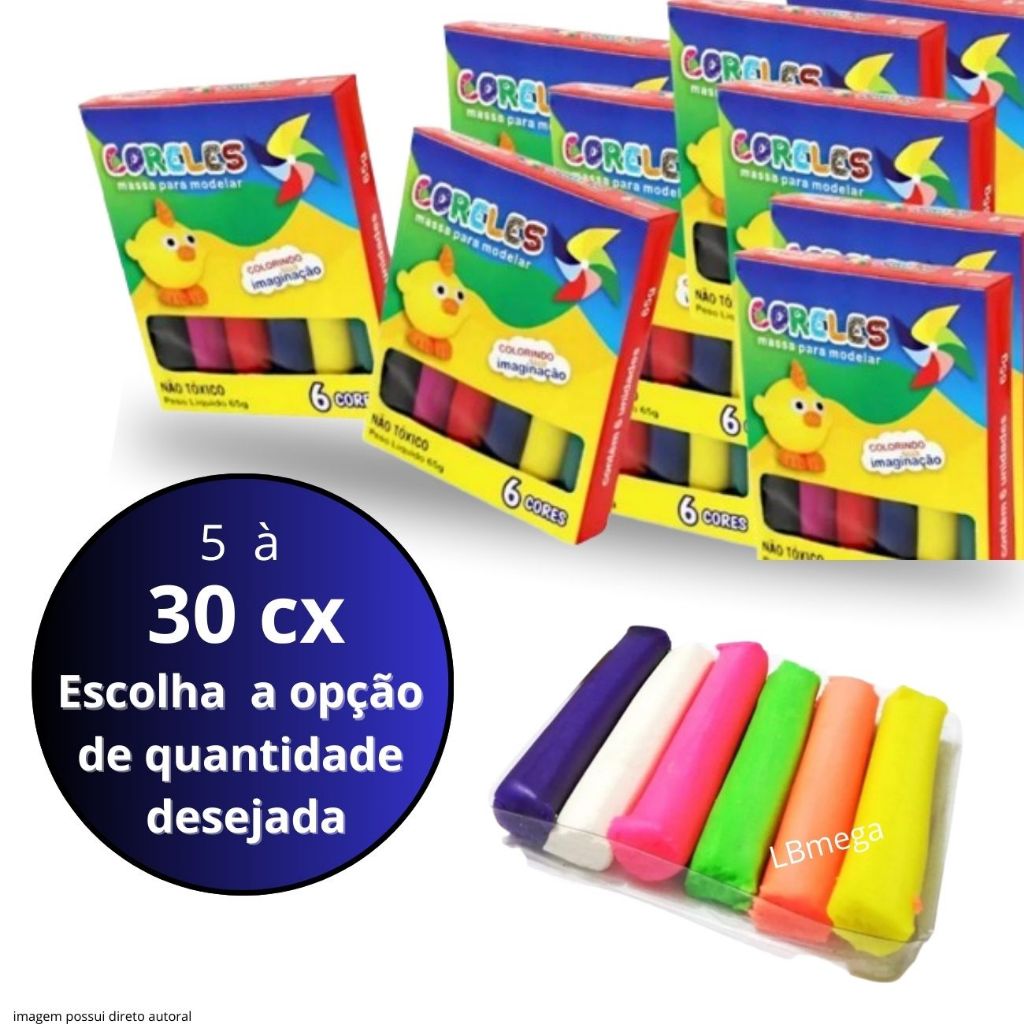 Kit 5/10/15/20/25/30 Caixinhas Massinha de Modelar 6 Cores Festa Infantil Aniversário Lembrancinha