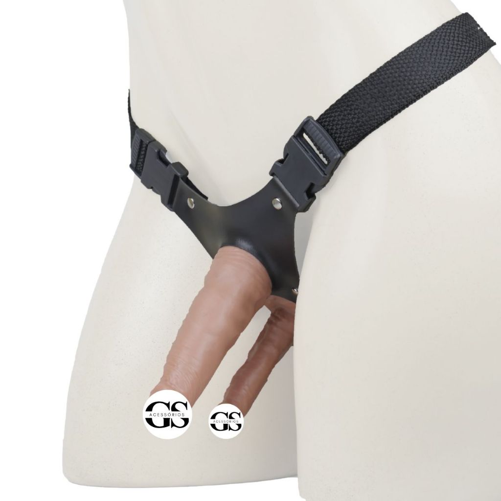 Cinta Peniana Dupla 14,5&10cm Com Pênis De Silicone Strap On Inversão DP