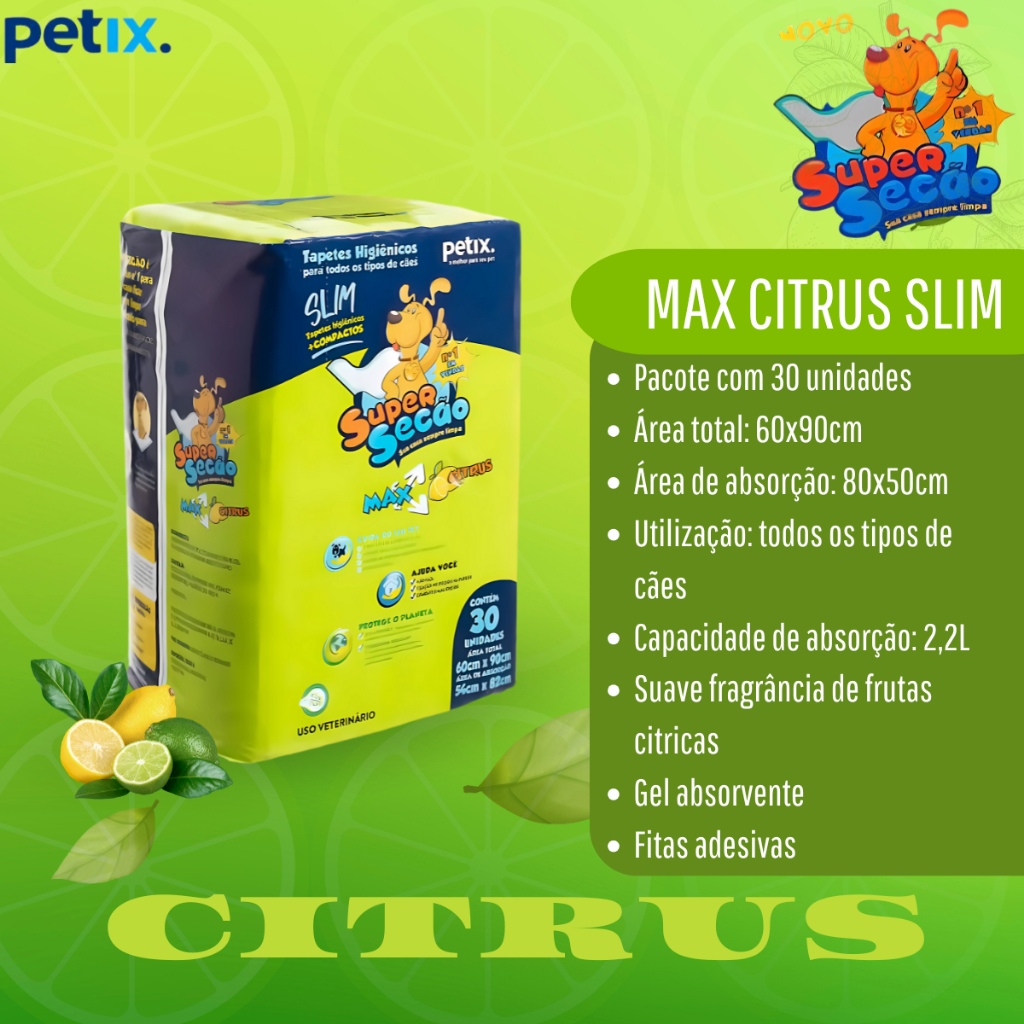 Tapete Higiênico Super Secão Max Citrus Slim 30 Unids Petix em Oferta na Shopee