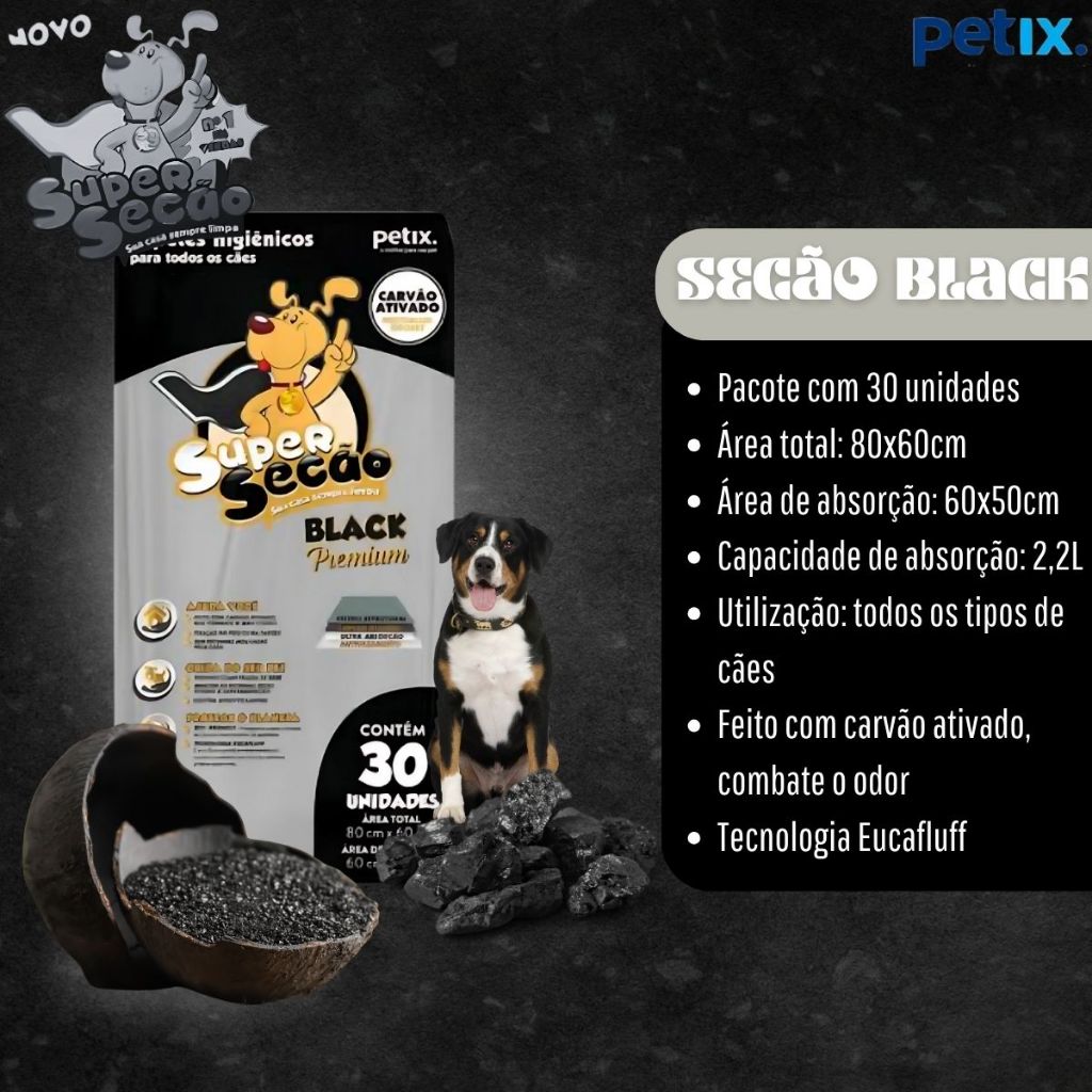 Tapete Higiênico Super Secão Black Premium Para Cães 30 Unid