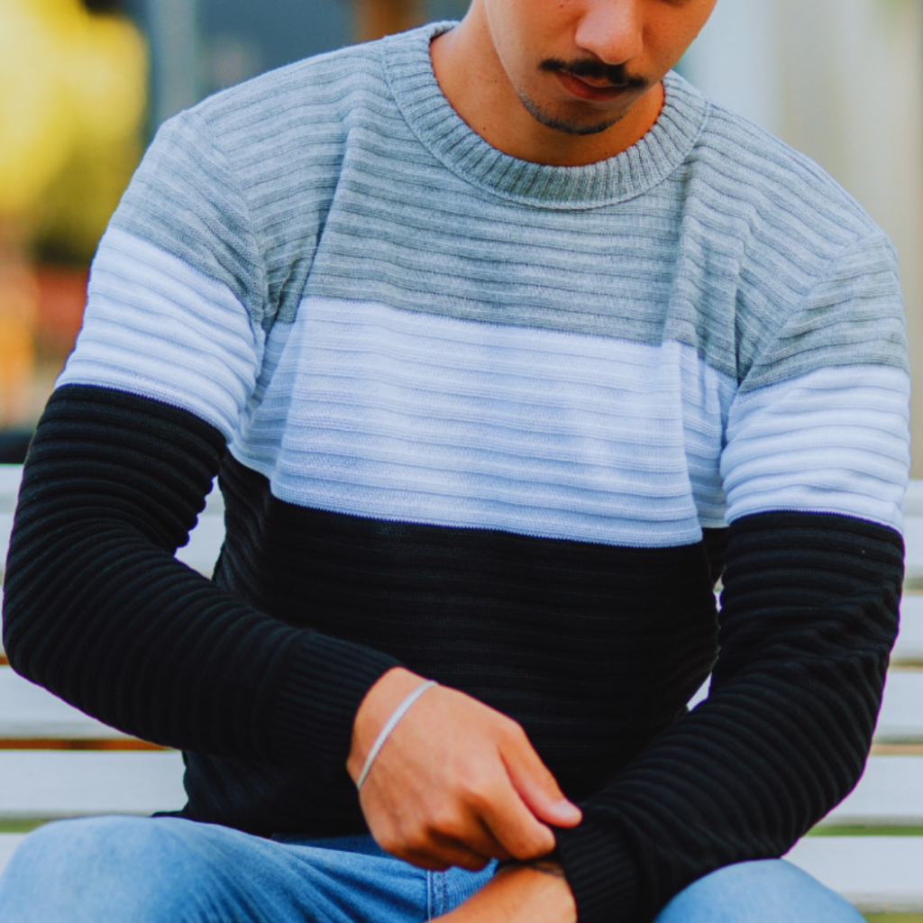 Suéter Masculino Listrado Inverno Manga Longa Blusa Masculina de Frio Tricô em Oferta na Shopee