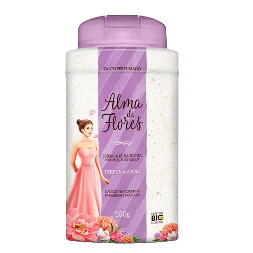 Talco Perfumado Alma de Flores Essência de Baunilha 100g