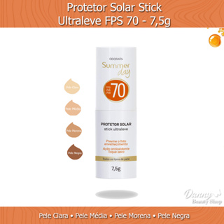 Protetor Solar Stick FPS 70 Pele Clara, Média, Morena ou Negra 7,5g - Summer Day Odorata em Oferta na Shopee