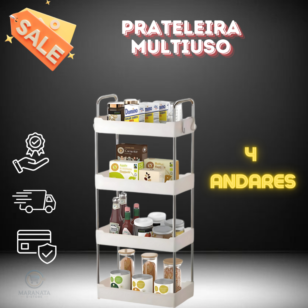 Carrinho Prateleira Multiuso Organizador de objetos 4 Andares com Rodinha
