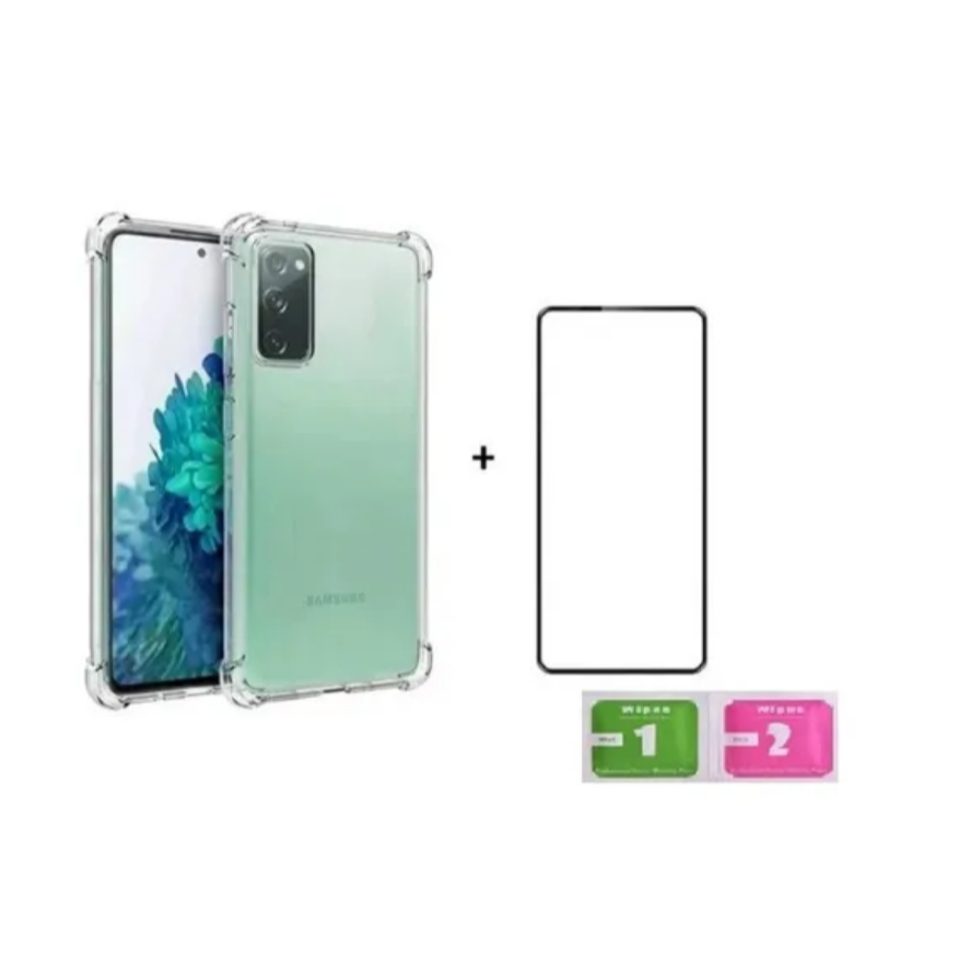 kit 2x1 Película Vidro Temperad 3D Full+capa transparente P/ Samsung a73 a72 a71 a70 a55 a54 a53 a52