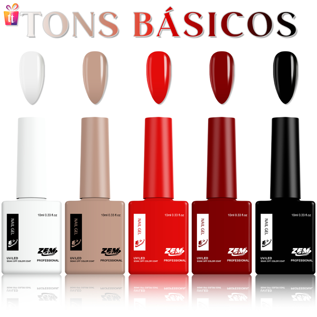 Kit 5 Esmalte Gel Led Uv Zem Ou XD Nail Gel Soak Off Color Coat 10ml Uv/Led Cores Novas Vi...