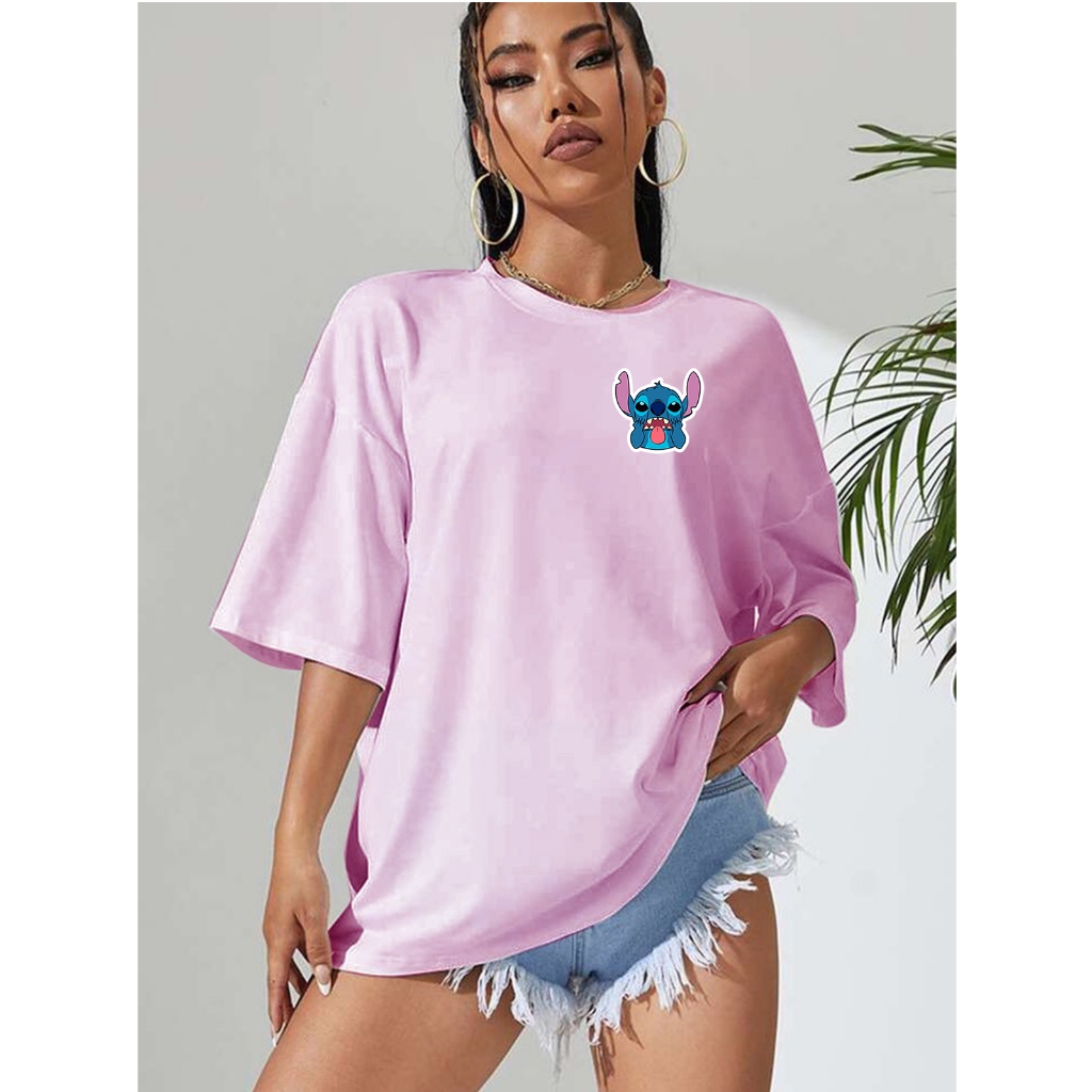 Camiseta Feminina Stitch Moods Boneco Azul Filme Lançamento Algodão