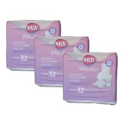 Absorvente Mili Mulher Noturno Discreto fluxo intenso 32 unidades Kit com 3 unidades