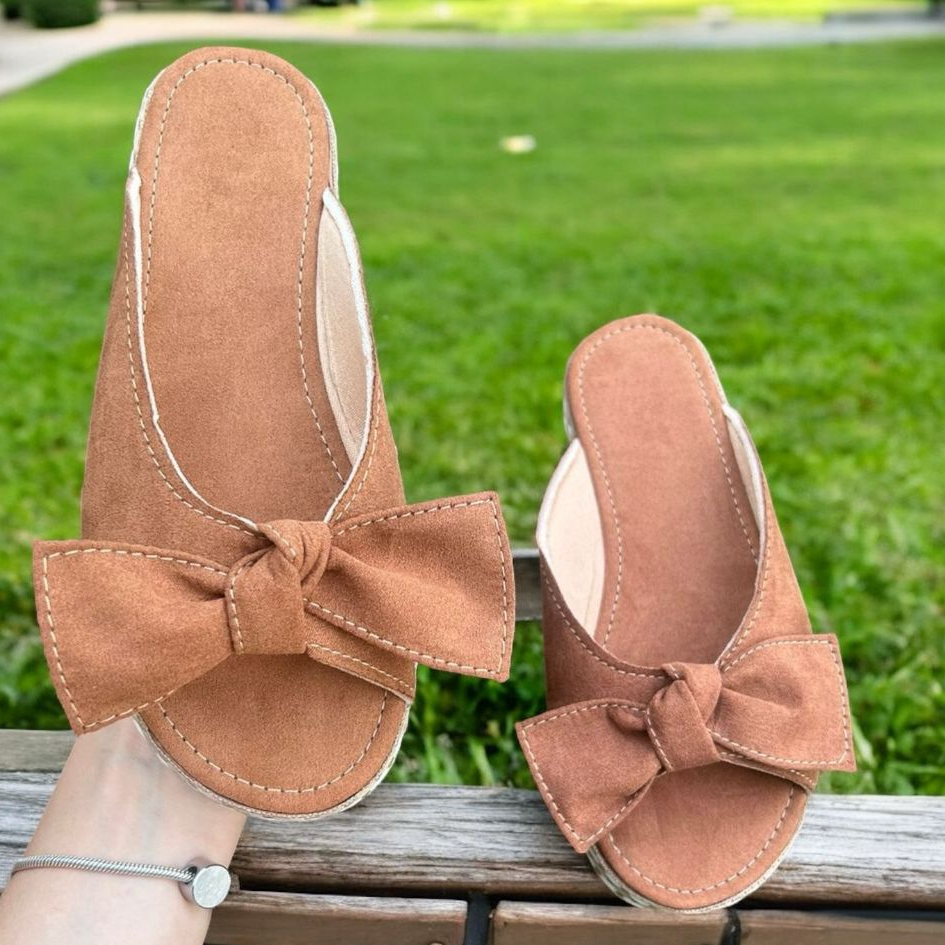 Tamanco De Laço Nó Feminino Flatform Macio Sandália Anabela Plataforma Confortável Delicada Moderna Luxo Elegante