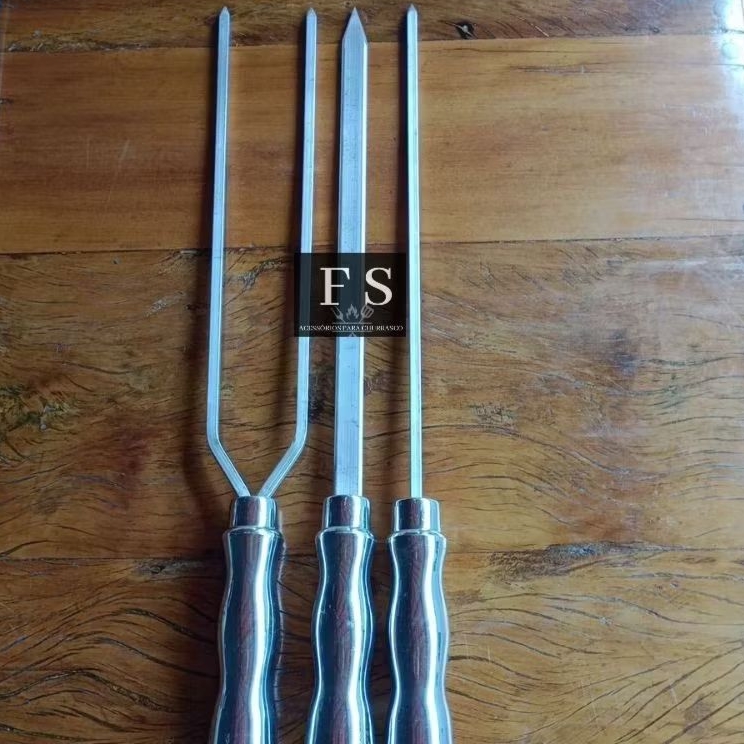 Espetos para churrasco, kit 3 espetos 60 cm em alumínio para churrasco/churrasqueira