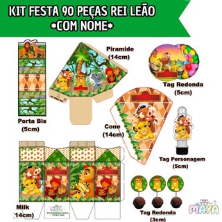 Lembrancinhas Personalizadas Temáticas REI LEÃO - Kit PEGUE E MONTE Completo com 90 itens