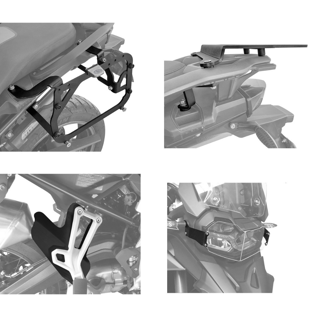 Kit Scam BMW F 750GS 850GS - suporte bau traseiro e lateral + protetor perna e Protetor farol em policarbonato