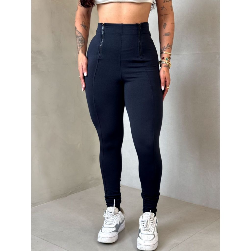 Calça Preta Feminina Slim Legging Modeladora Suplex Flanelada Montaria Cintura Alta Roupa Moda Outono Inverno