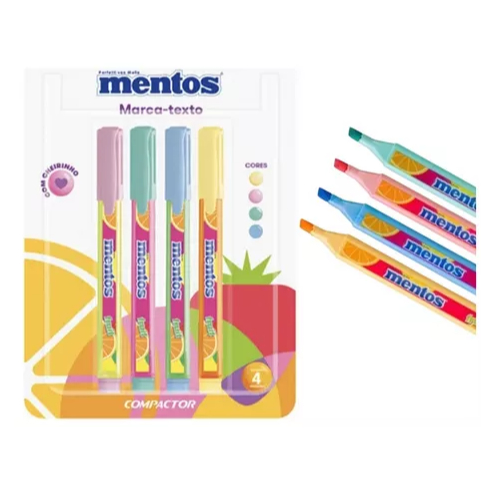 Marca Texto Pastel Mentos com Cheirinho 4 Cores Compactor para Estudo