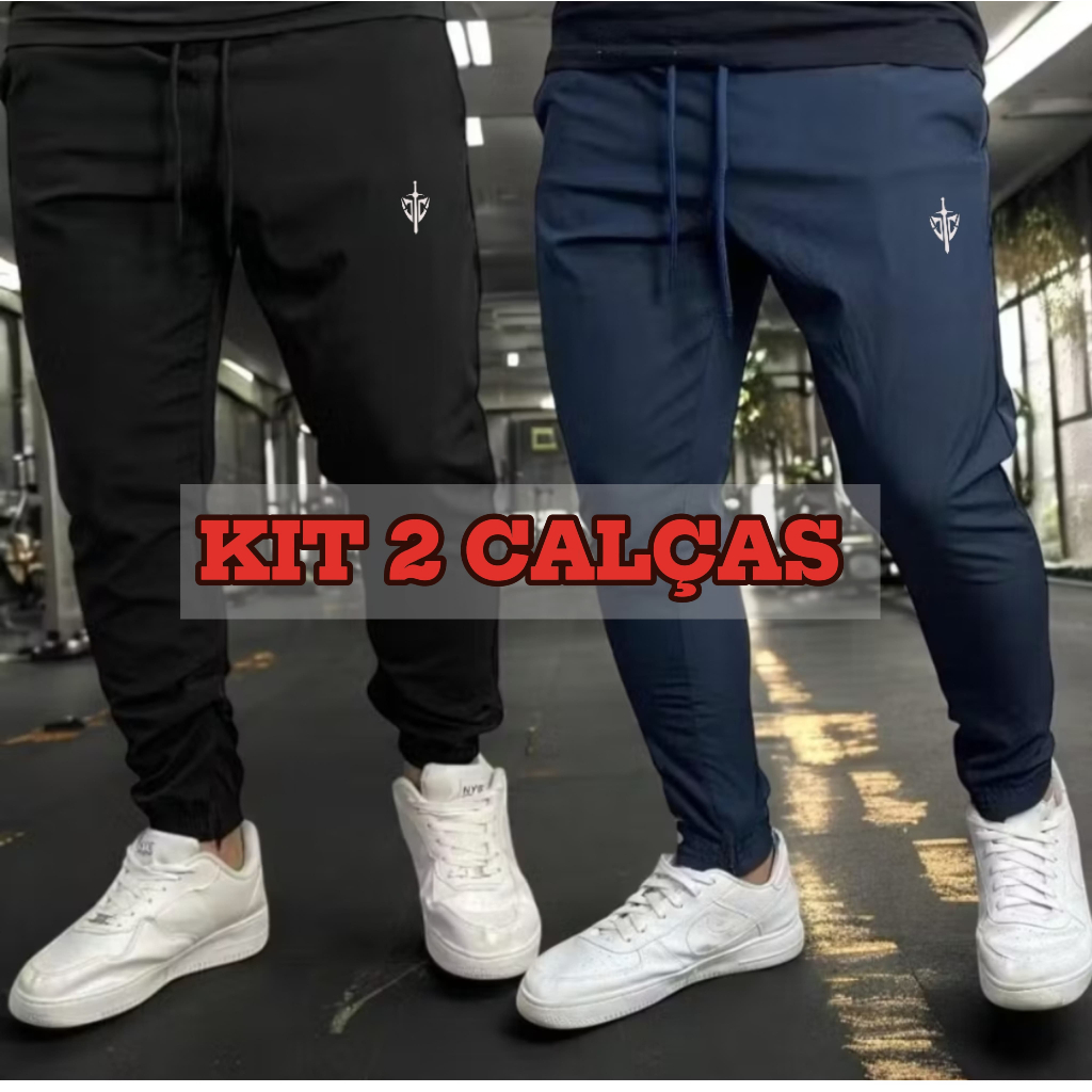 Kit 2 Calça Jogger Plus Size Esportiva P ao G4 Masculina Dry Fit Academia em Oferta na Shopee