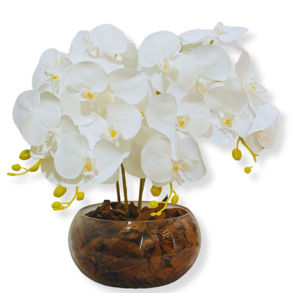 Arranjo Orquídea Flor Artificial Realista Decoração Centro de Mesa Luxo