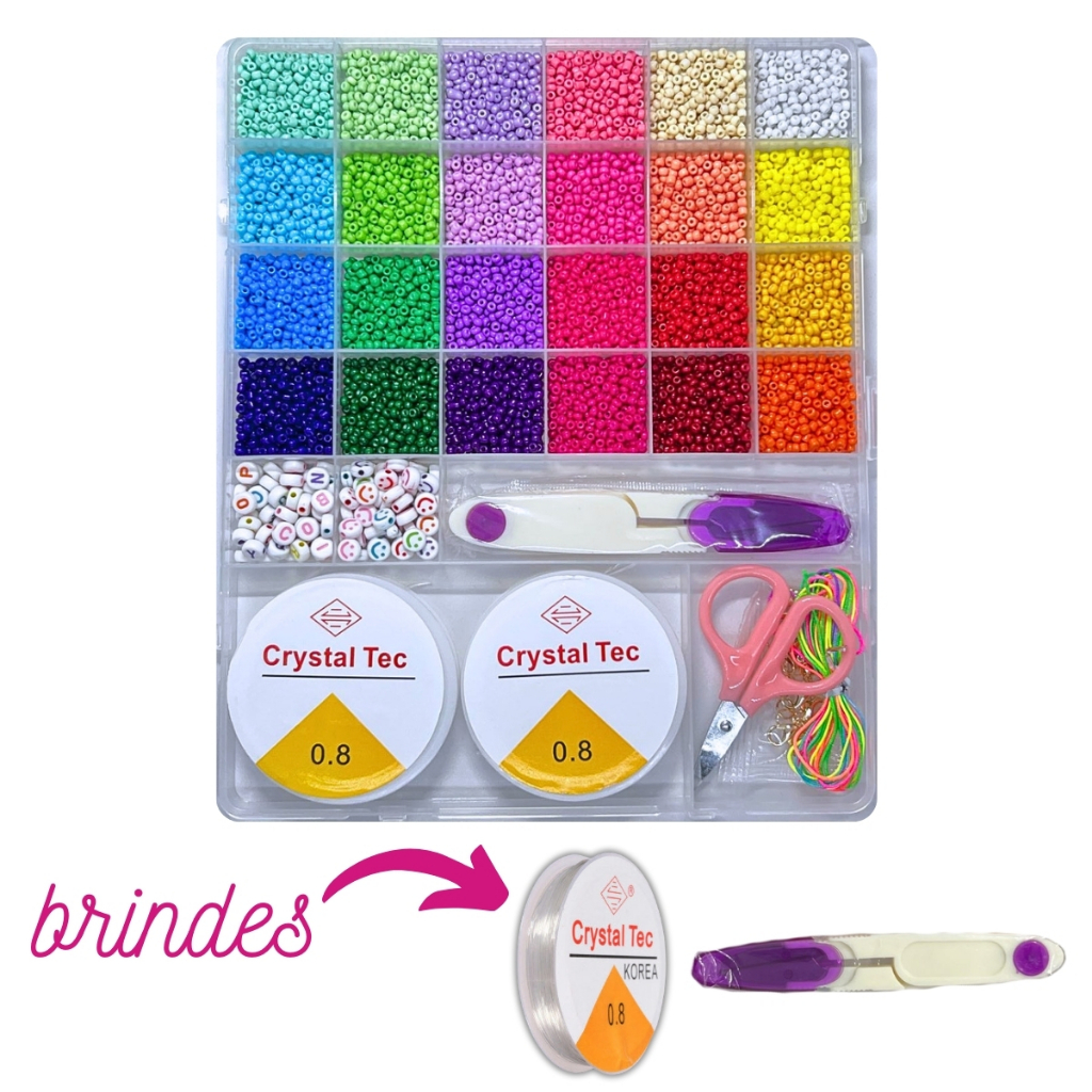 Kit Miçangas Infantil Brinquedo para Pulseira Colar colorido + Silicone e Tesoura em Oferta na Shopee
