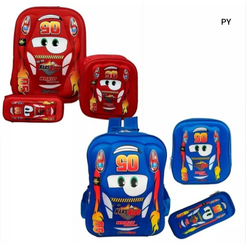 Kit Mochila Escolar Pará Minino Costa Carro kars Tam Grande Infantil Com Mochila Lancheira Estojo Reforçada Relevo 05005