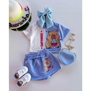 Conjunto Infanti Menina Verão Capivara shorts Saia em Oferta na Shopee
