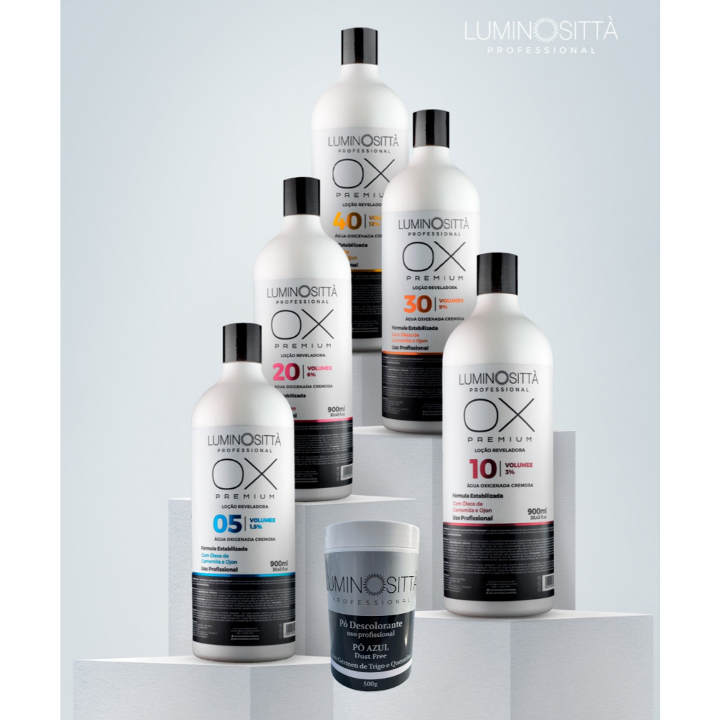 Luminositta Pó descolorante Azul blonde Premium 500g, Ox de 5, 10, 20, 30 e 40 volumes com 900ml cada