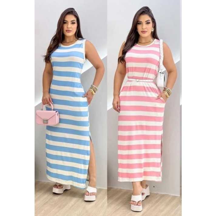 Vestido Feminino Listrado – Sofisticação e Conforto em Viscolycra em Oferta na Shopee