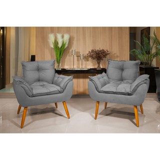 Kit 02 Poltronas Decorativas Opala Pés Palito - Sala