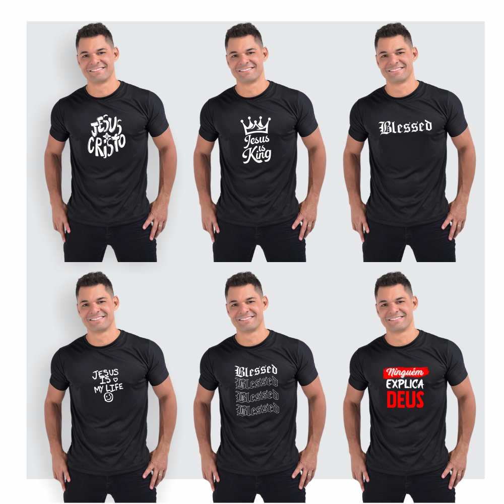 Camisa Camiseta Jesus Cristo Masculina Deus Dry Fit Manga Curta Confortável Gospel Plus Size até G4