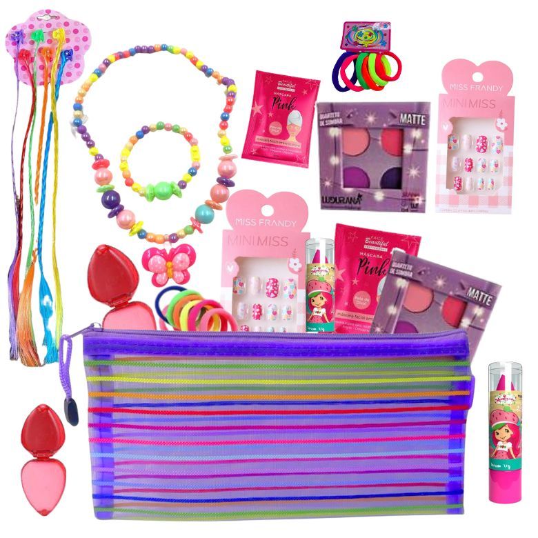 kit Maquiagem infantil com necessaire 15 itens blogueirinha Premium