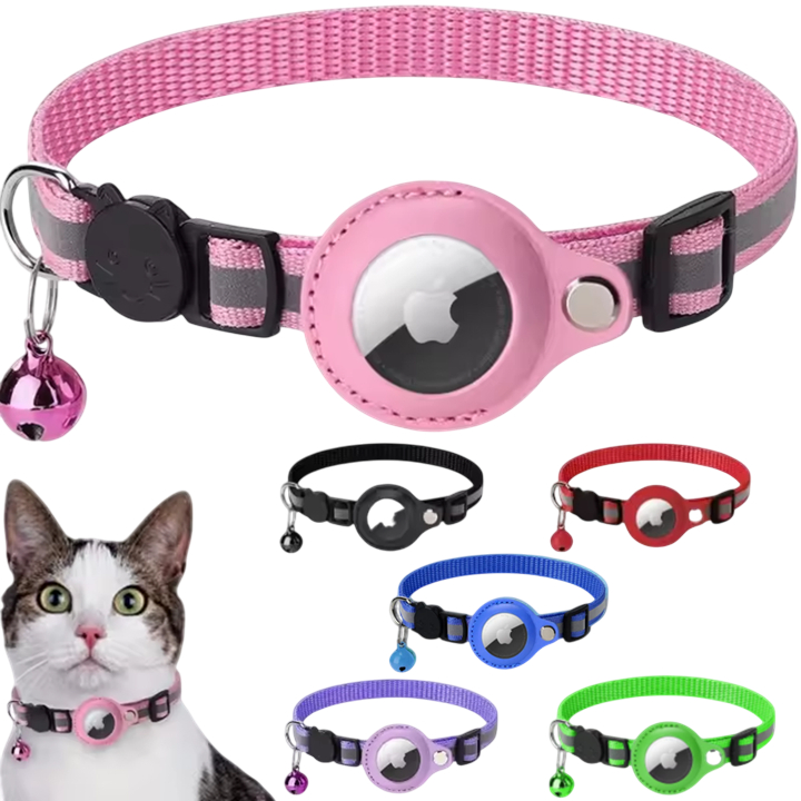 Coleira Pet Gato Nylon Refletiva Guizo com Case P/ Airtag - *** ATENÇÃO: Não acompanha o rastreador *** em Oferta na Shopee