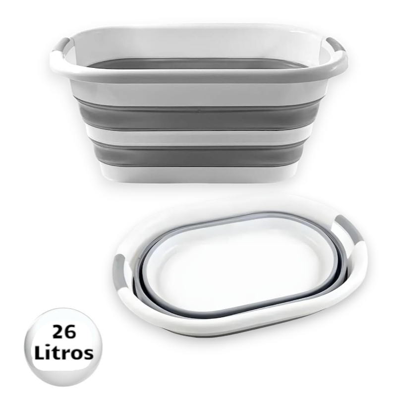Balde Dobrável Retrátil Flexível Retangular 26L Cesto de Silicone ou redondo de 10 litros