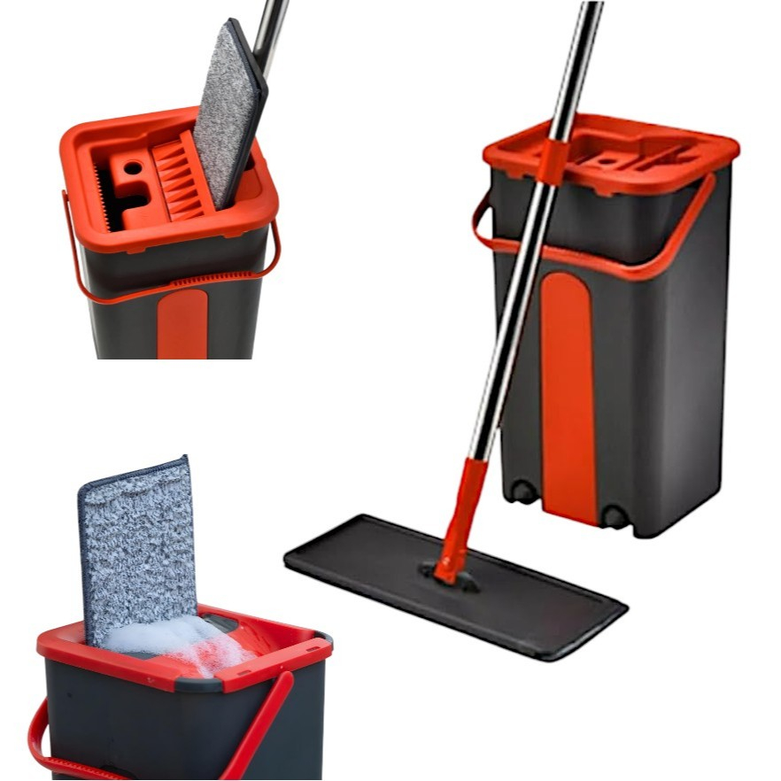 Rodo Flat Mop Rodo Lava e Seca com Balde 5 litros e 1 Refi lde Microfibra Esfregão Rodo Mágico