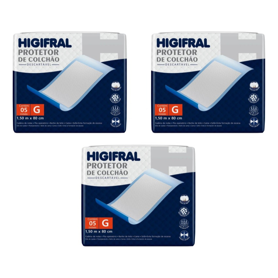 Protetor De Colchão Lençol Descartável Geriatrico Higifral G Kit 3 unidades