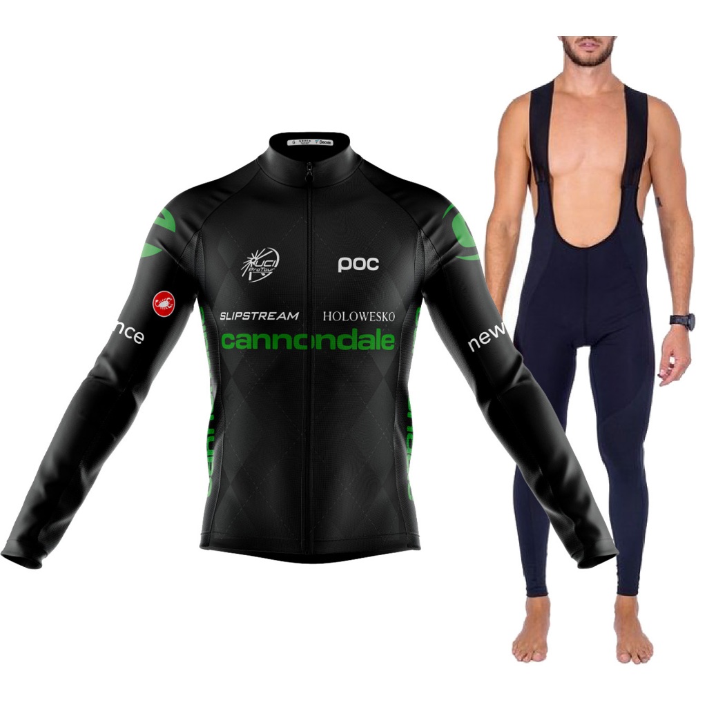 Kit Bretelle Longo Gel Camisa Ciclismo Cannondale Bike Zíper Full Fitness Uv50