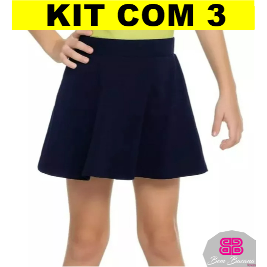 Kit C/ 3 Shorts Saia Tendência Escolar Infantil Juvenil Dia a Dia Maravilhoso