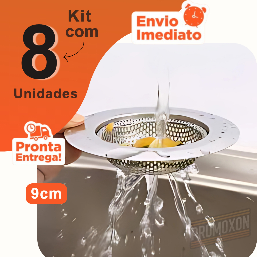 Kit 8 Ralo de Pia de Cozinha 9 cm Aço Inox Protetor de Ralo Cuba para Cozinha Estabelecimentos Restaurantes