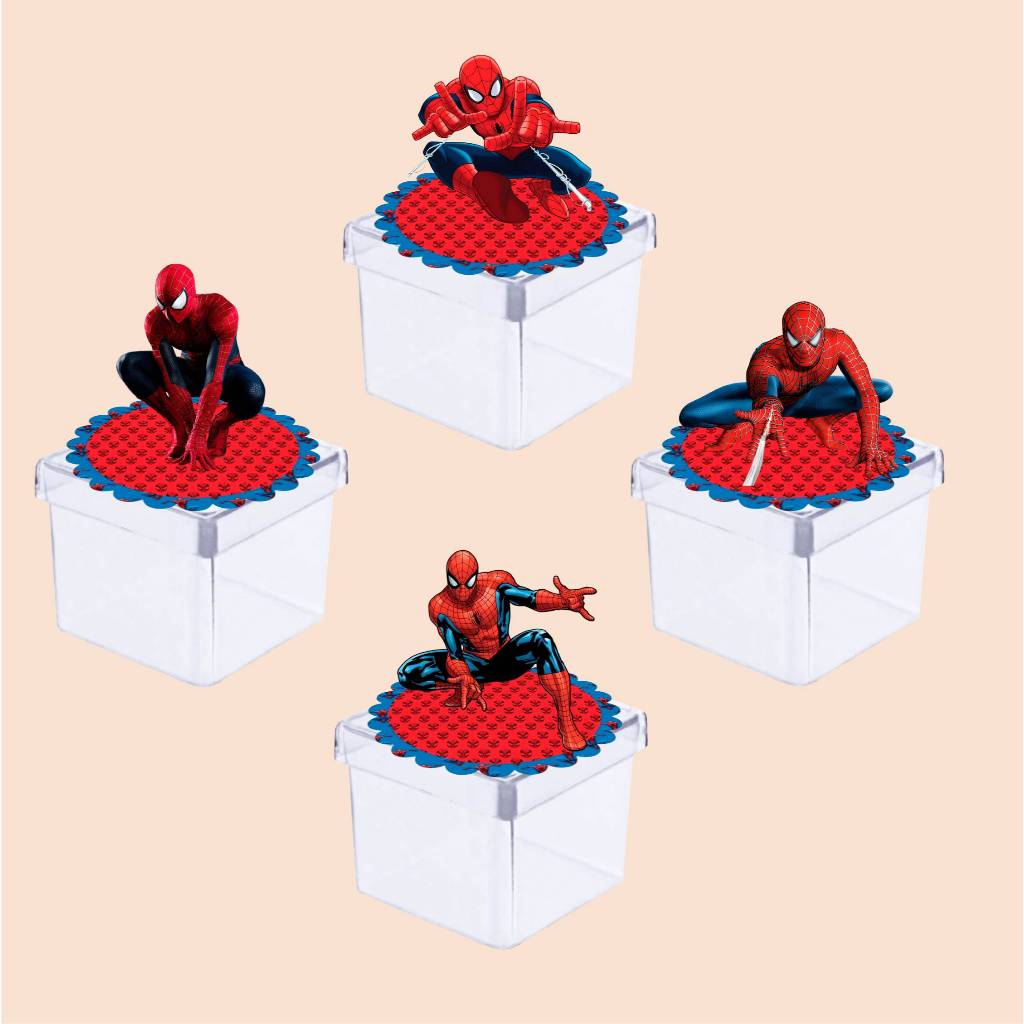 Aplique 3D Homem Aranha para Caixinha de Acrílico ou Latinha 5x5 cm - Lembrancinhas - Caixinhas Personalizadas