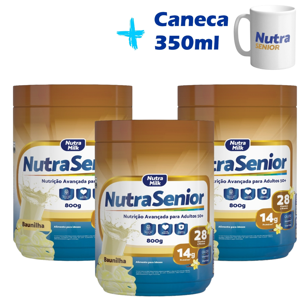 Kit 3 potes Nutra Senior Adulto 50+ 800g e Caneca exclusiva 350ml em Oferta na Shopee