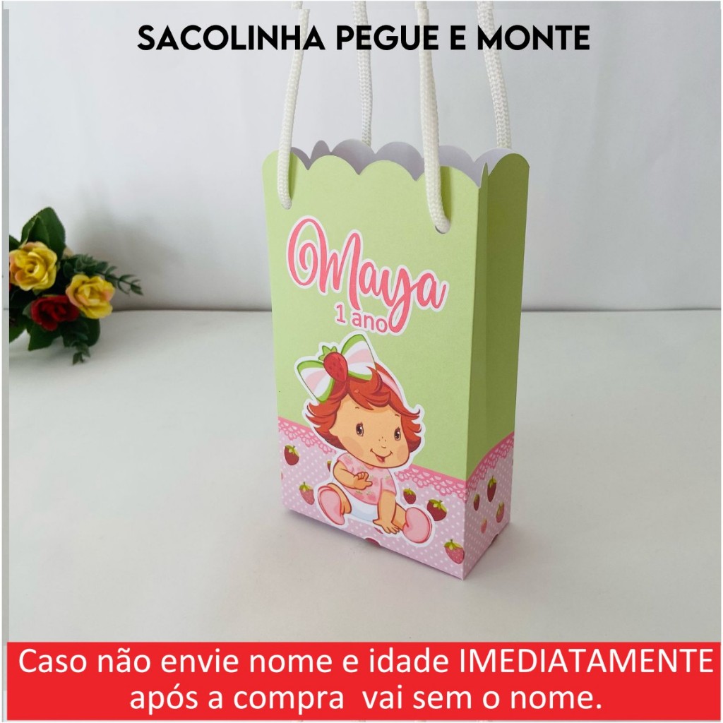 Sacolinha personalizada Moranguinho Baby PEGUE E MONTE/sacolinha surpresa/lembrancinhas/aniversário