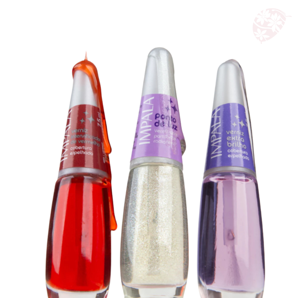 Kit 3 Esmaltes Impala Intensificador Vermelho Verniz Ponto de Luz Cobertura Brilhante Mais Vendidos