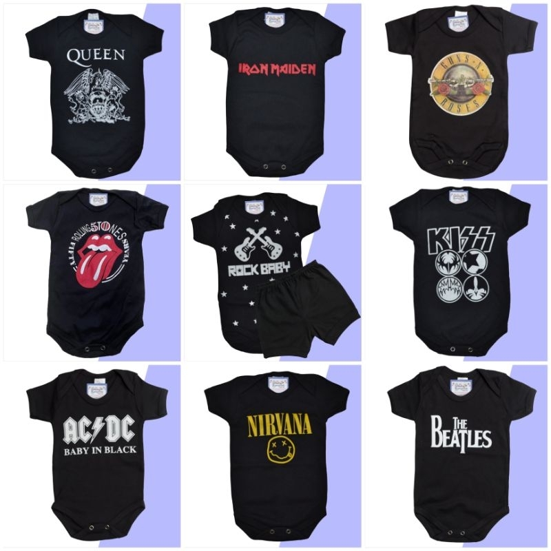 Body Temático Bebê Rock Baby Bandas Mesversário Ítens Opcionais em Oferta na Shopee