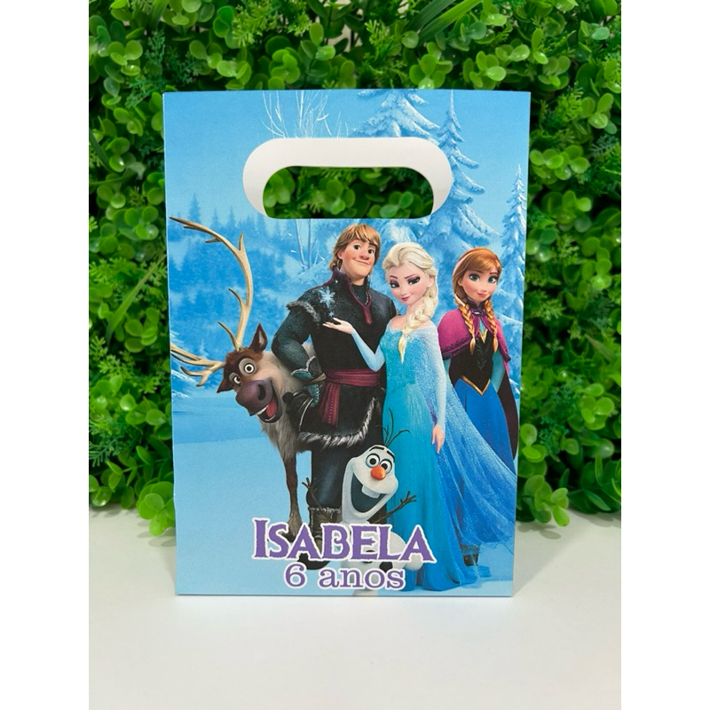 Kit Sacola Papelaria Personalizada Frozen Sacolinha de Lembrancinha Caixinha para Festa